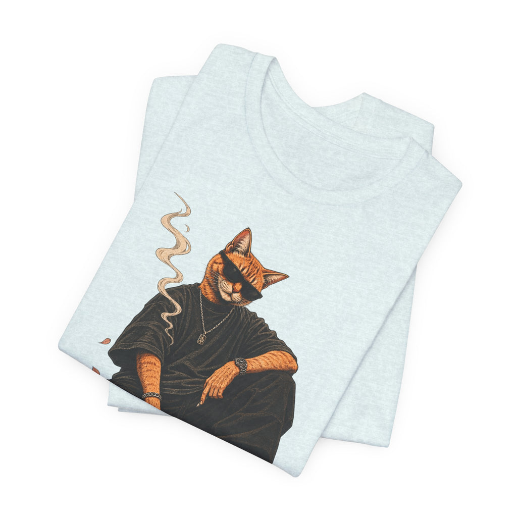 Cat King Streetwear T-Shirt — Cool Cat Sitting with Sunglasses & Smoke
