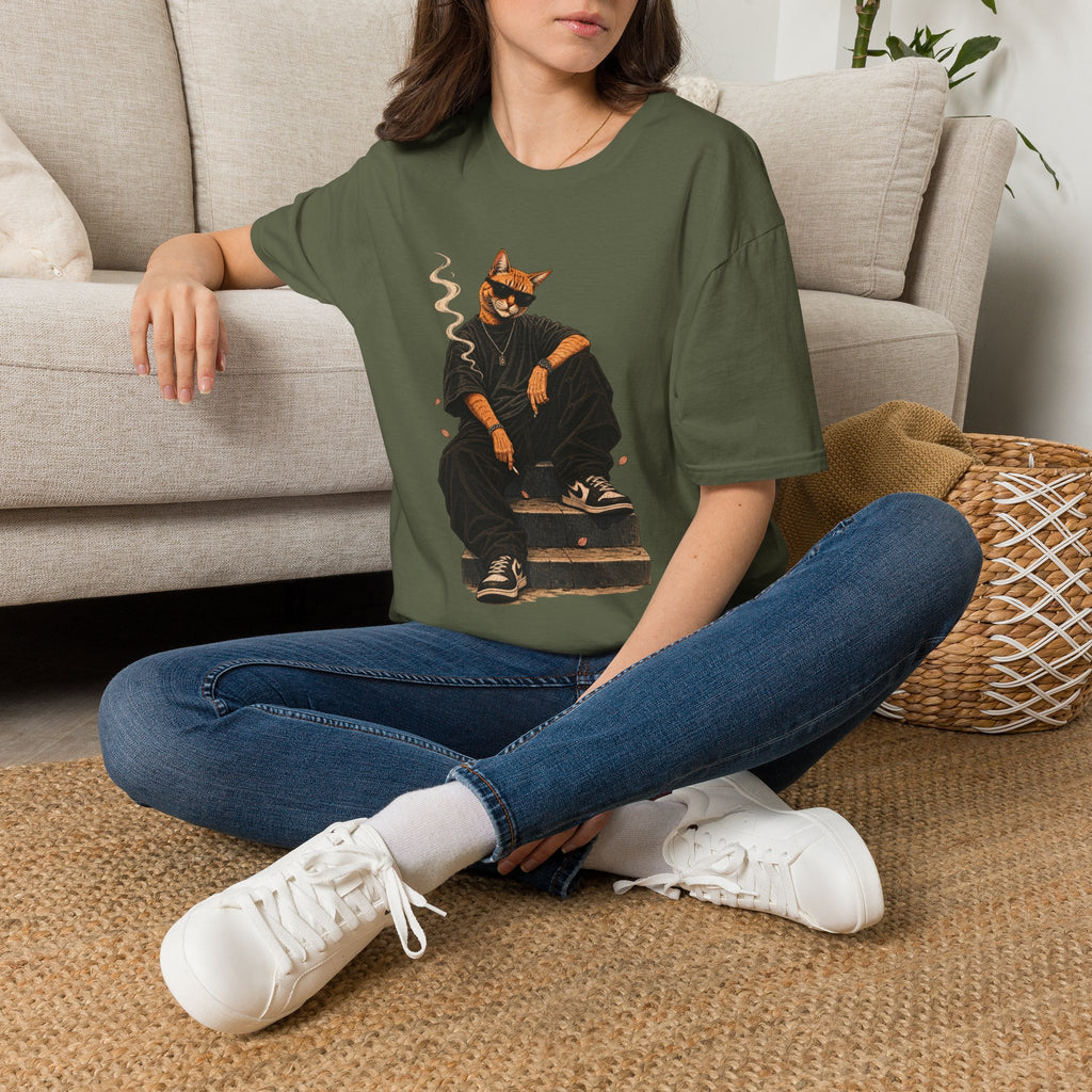 Cool Cat Skateboard T‑Shirt — Smoking Cat Graphic Tee for Skate Lovers