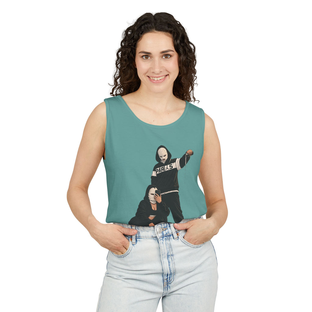 Street Style Tank Top — Graphic Masked Duo Illustration