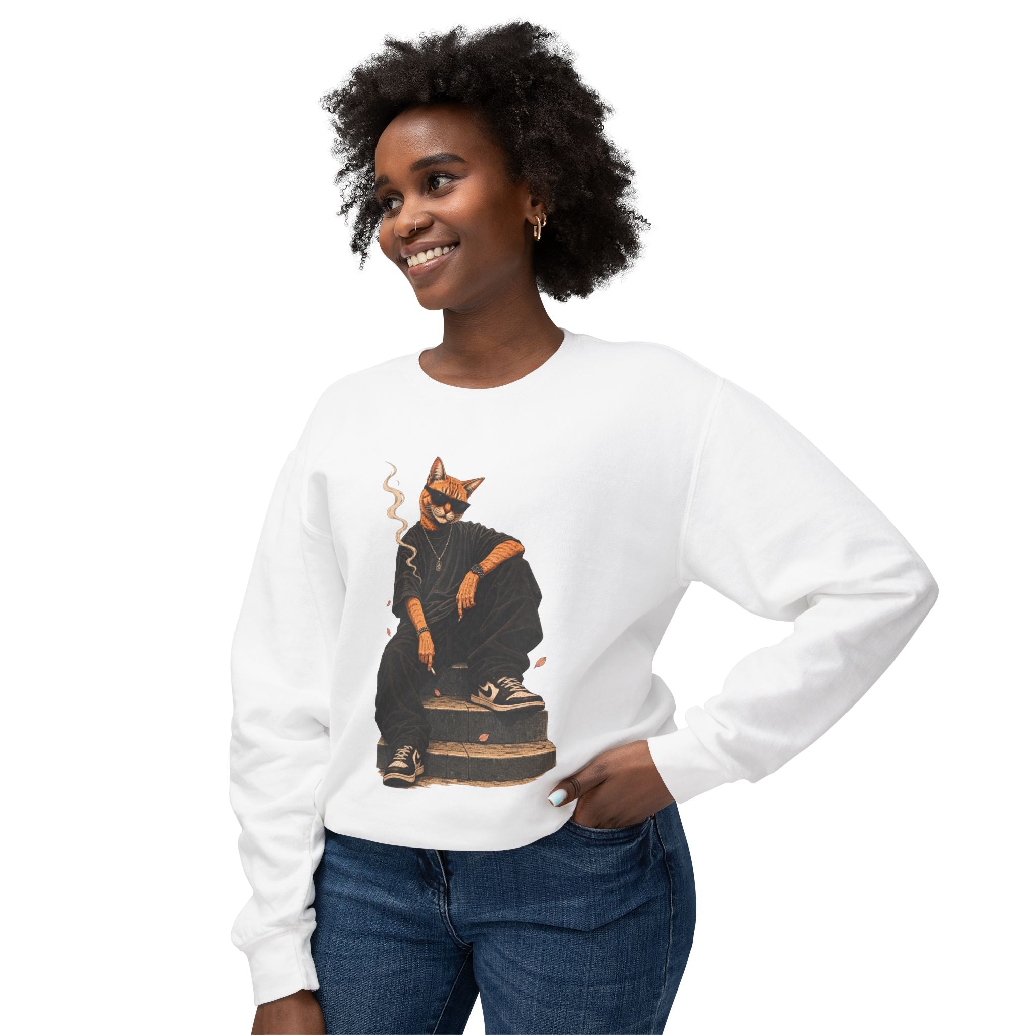 Cool Cat Crewneck Sweatshirt — Streetwear Cat Graphic