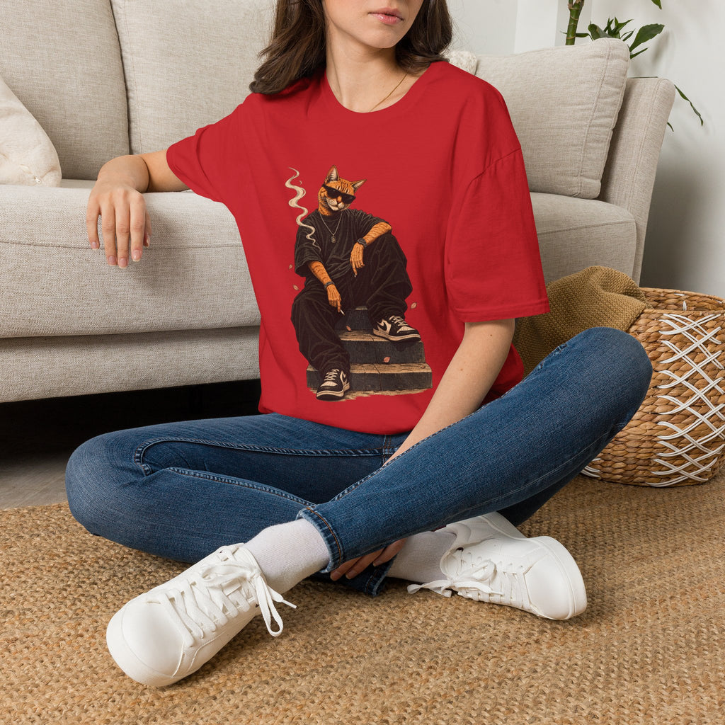 Cool Cat Skateboard T‑Shirt — Smoking Cat Graphic Tee for Skate Lovers