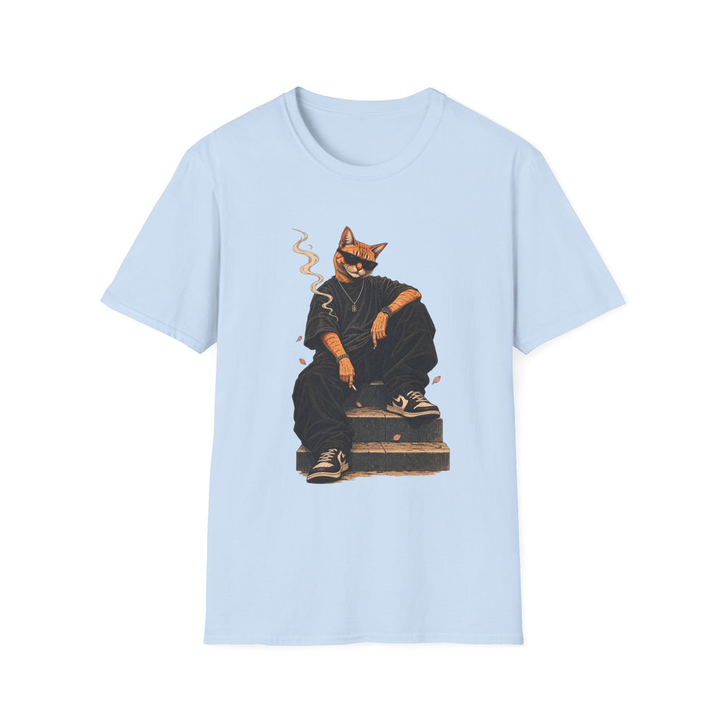 Cool Cat Skateboard T‑Shirt — Smoking Cat Graphic Tee for Skate Lovers