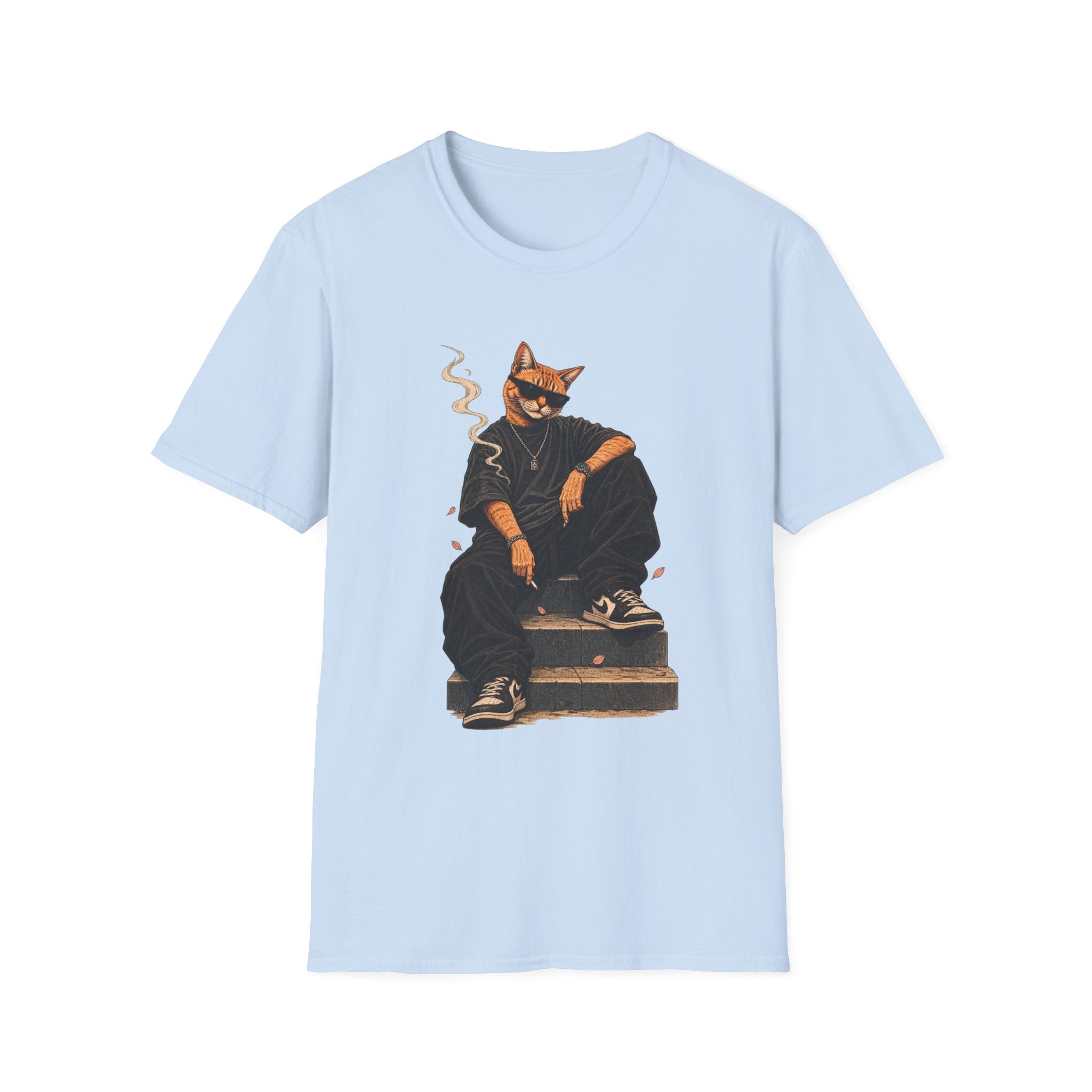 Cool Cat Skateboard T‑Shirt — Smoking Cat Graphic Tee for Skate Lovers