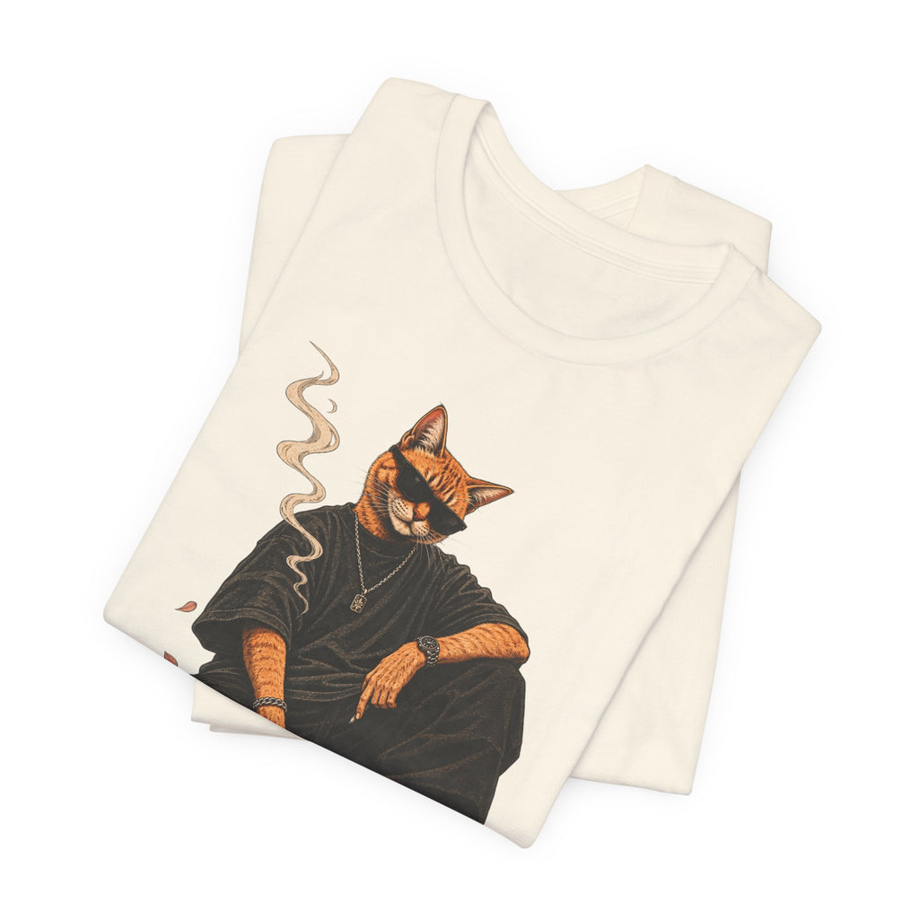 Cat King Streetwear T-Shirt — Cool Cat Sitting with Sunglasses & Smoke