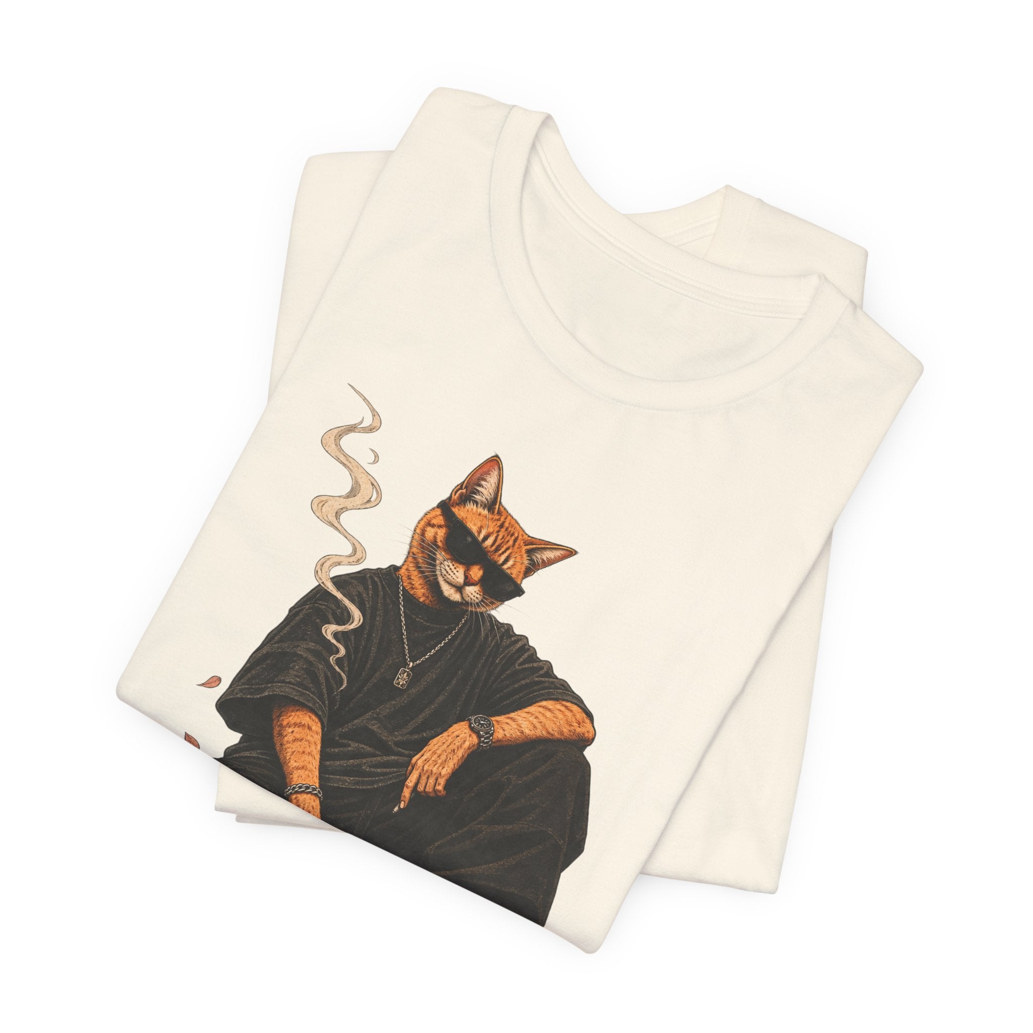 Cat King Streetwear T-Shirt — Cool Cat Sitting with Sunglasses & Smoke