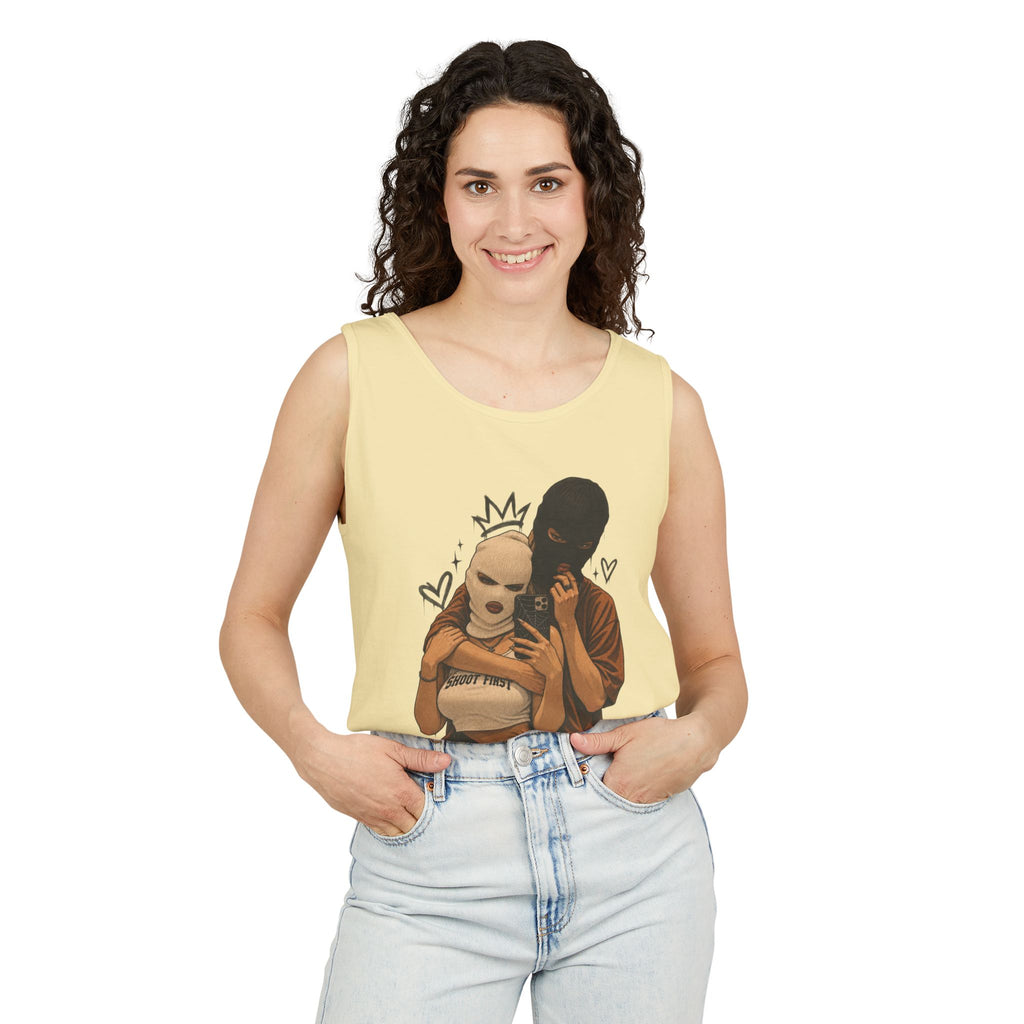 Masked Couple Graphic Tank Top — Edgy Streetwear Summer Tank