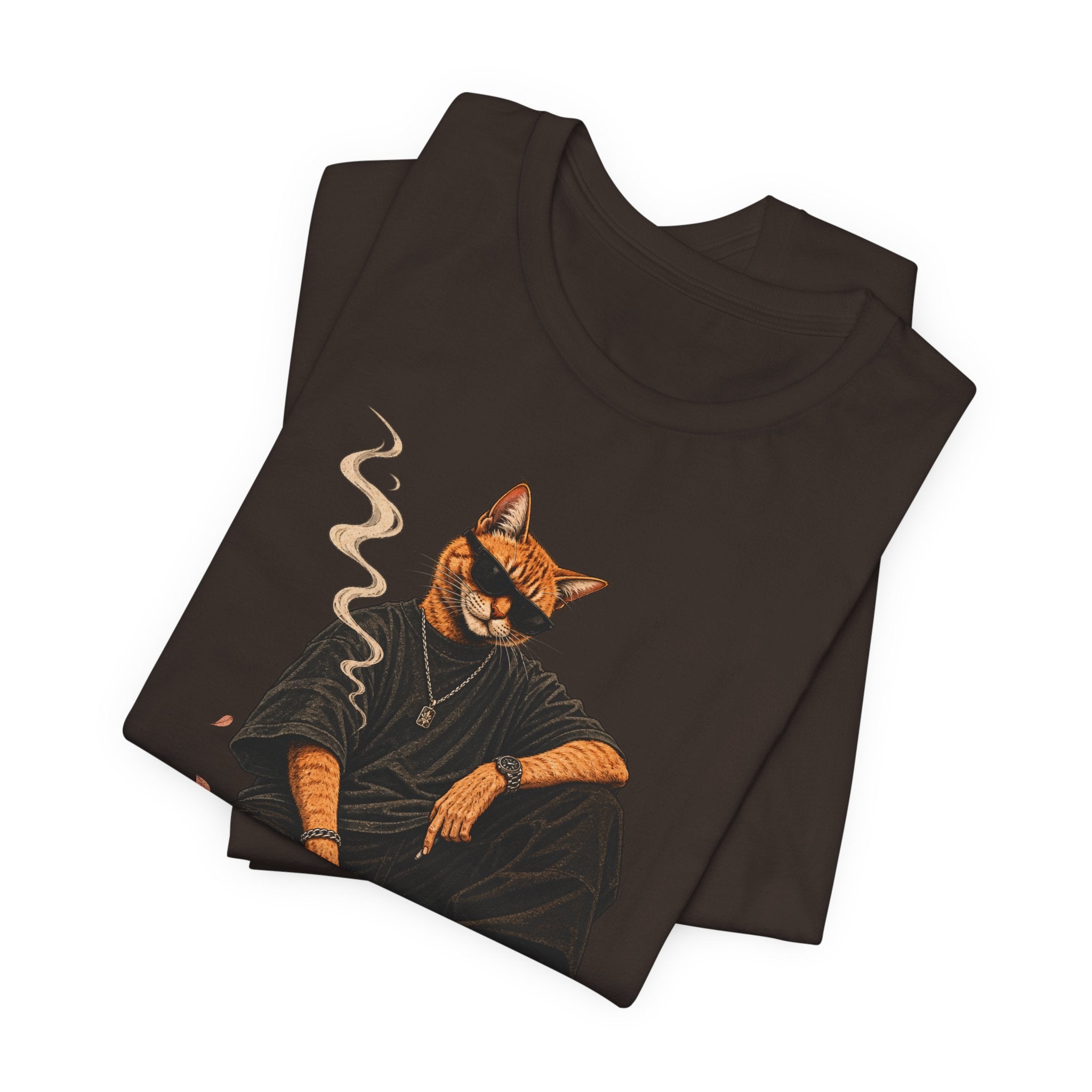 Cat King Streetwear T-Shirt — Cool Cat Sitting with Sunglasses & Smoke
