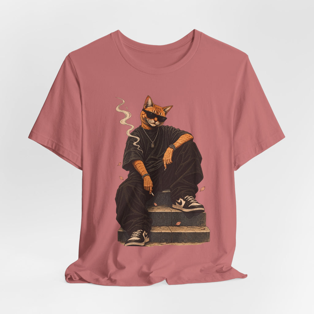 Cat King Streetwear T-Shirt — Cool Cat Sitting with Sunglasses & Smoke