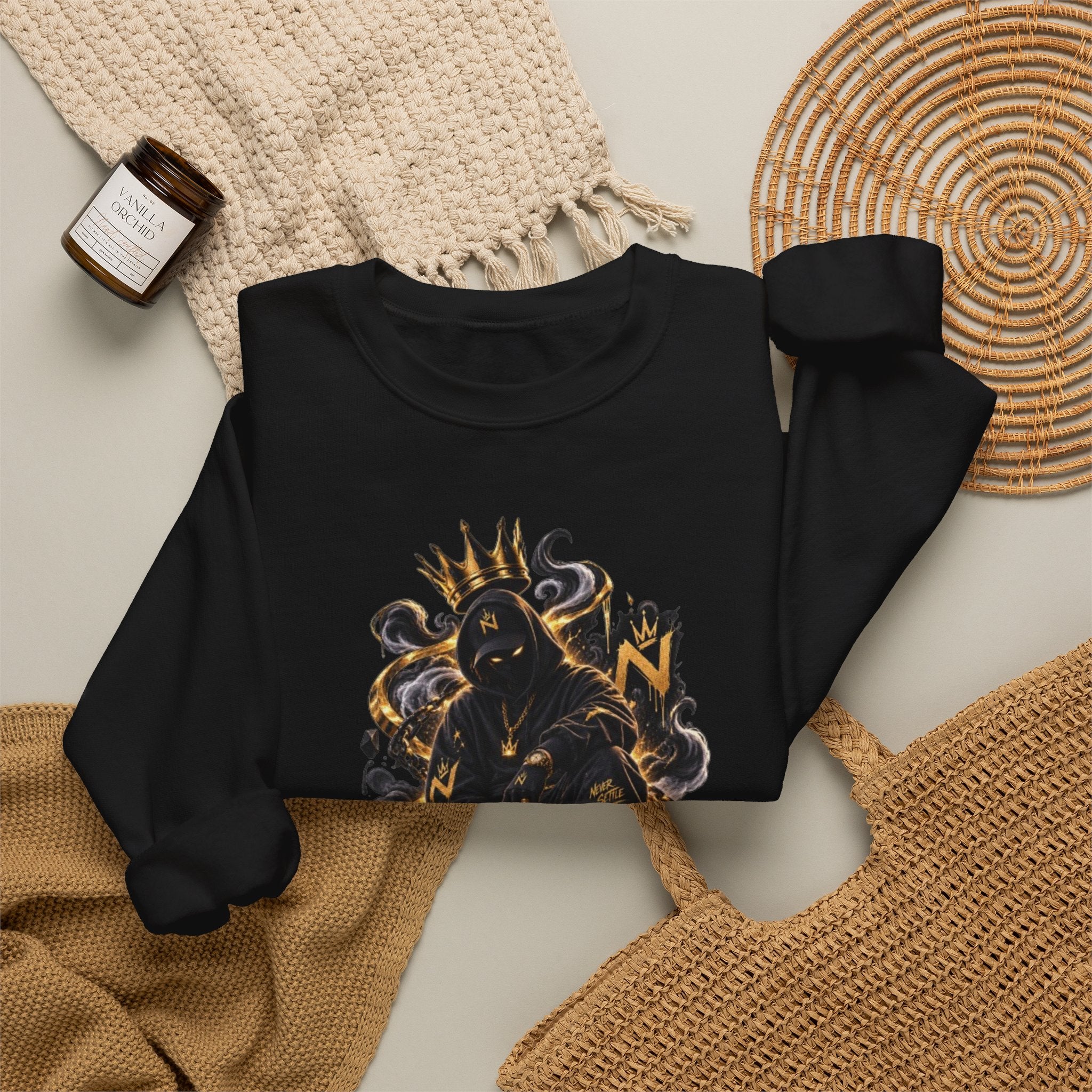 Crewneck Sweatshirt — Majestic Black Panther King Illustration