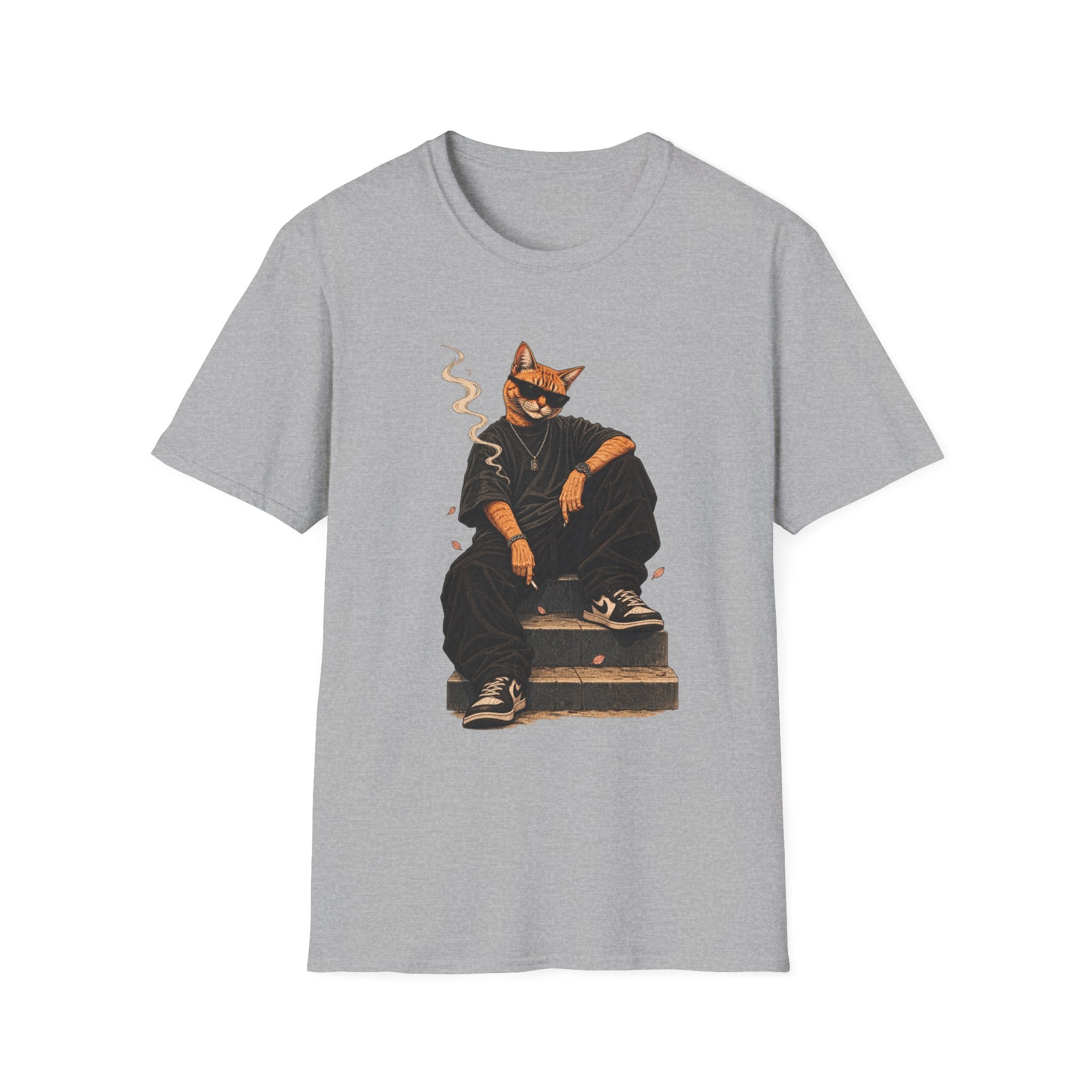 Cool Cat Skateboard T‑Shirt — Smoking Cat Graphic Tee for Skate Lovers