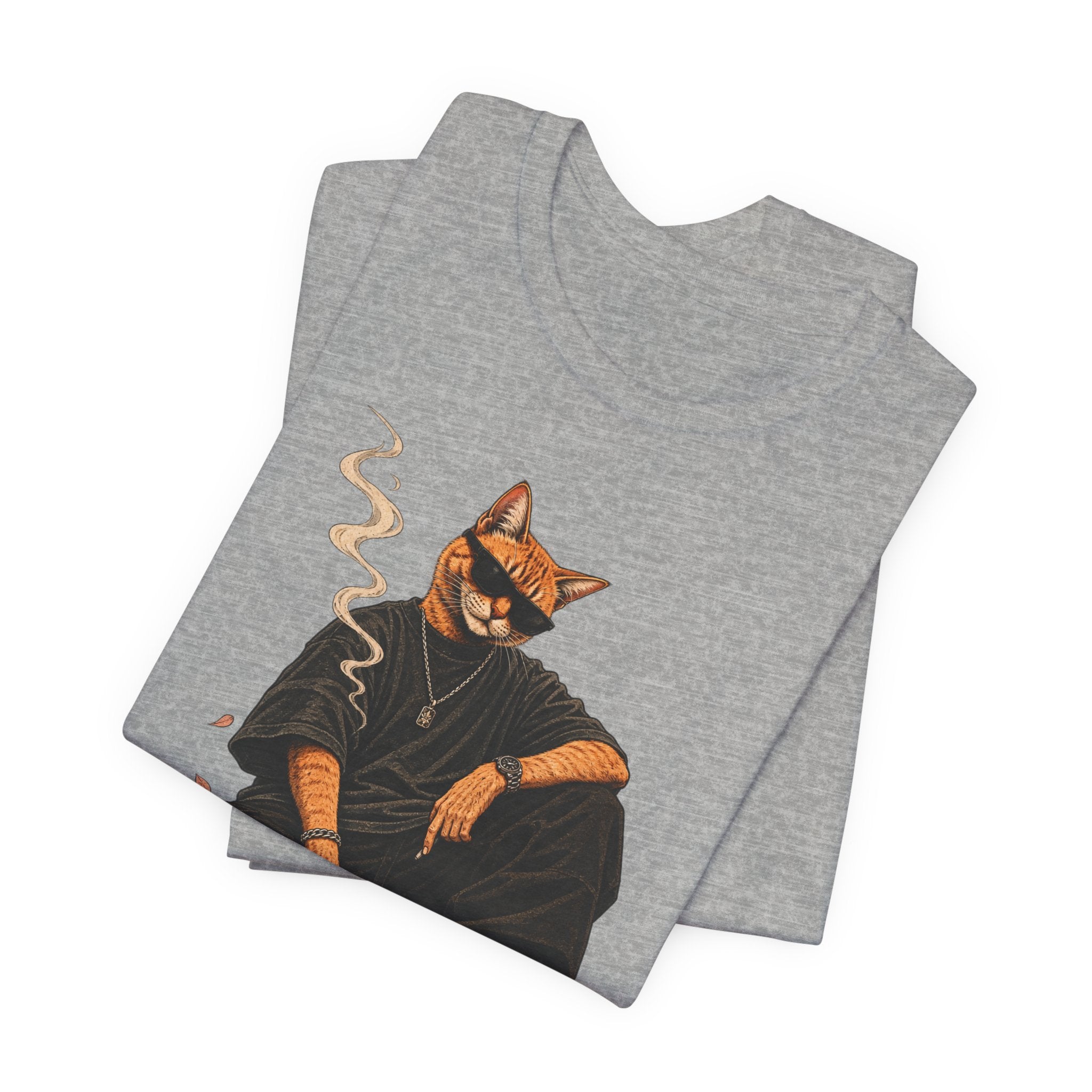 Cat King Streetwear T-Shirt — Cool Cat Sitting with Sunglasses & Smoke