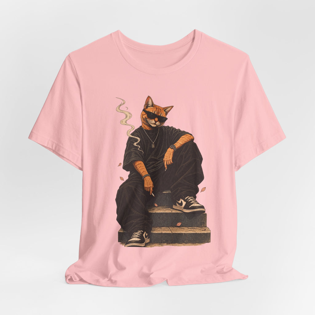 Cat King Streetwear T-Shirt — Cool Cat Sitting with Sunglasses & Smoke