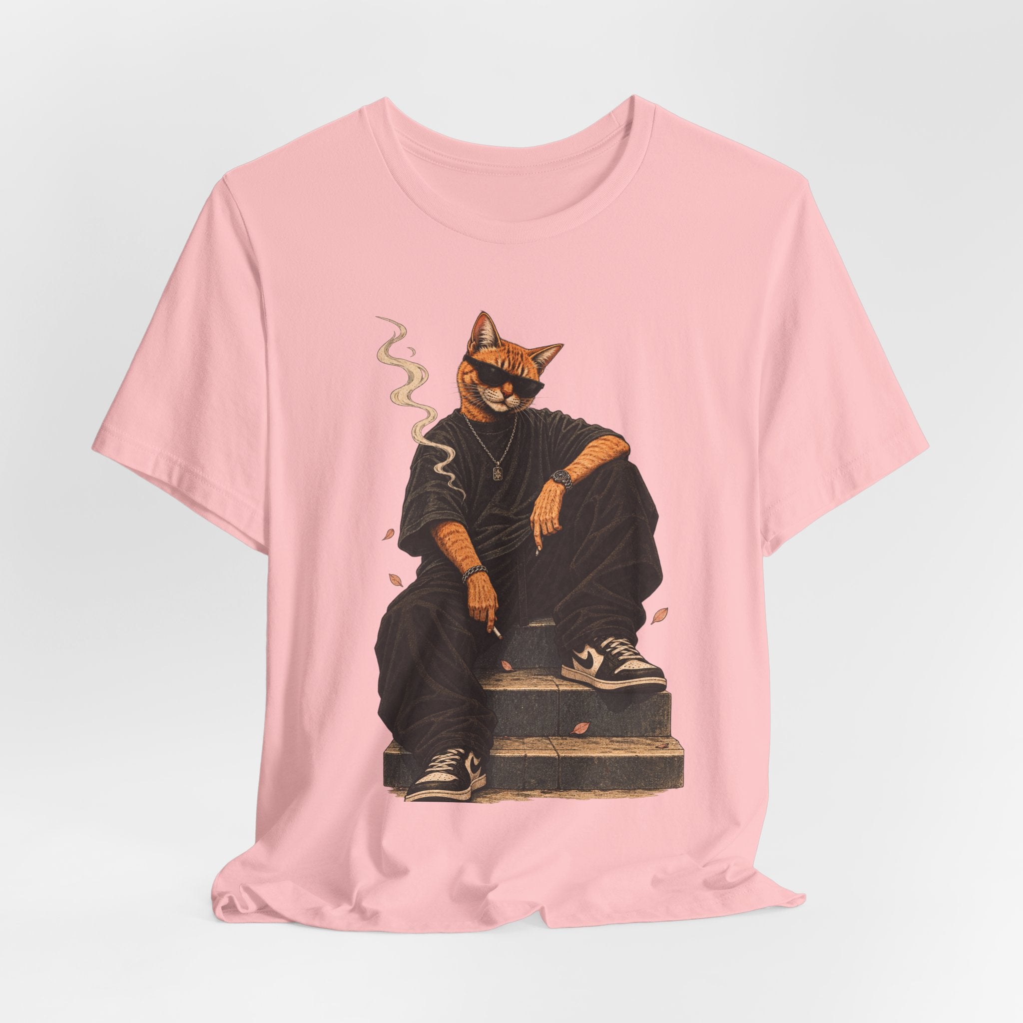 Cat King Streetwear T-Shirt — Cool Cat Sitting with Sunglasses & Smoke