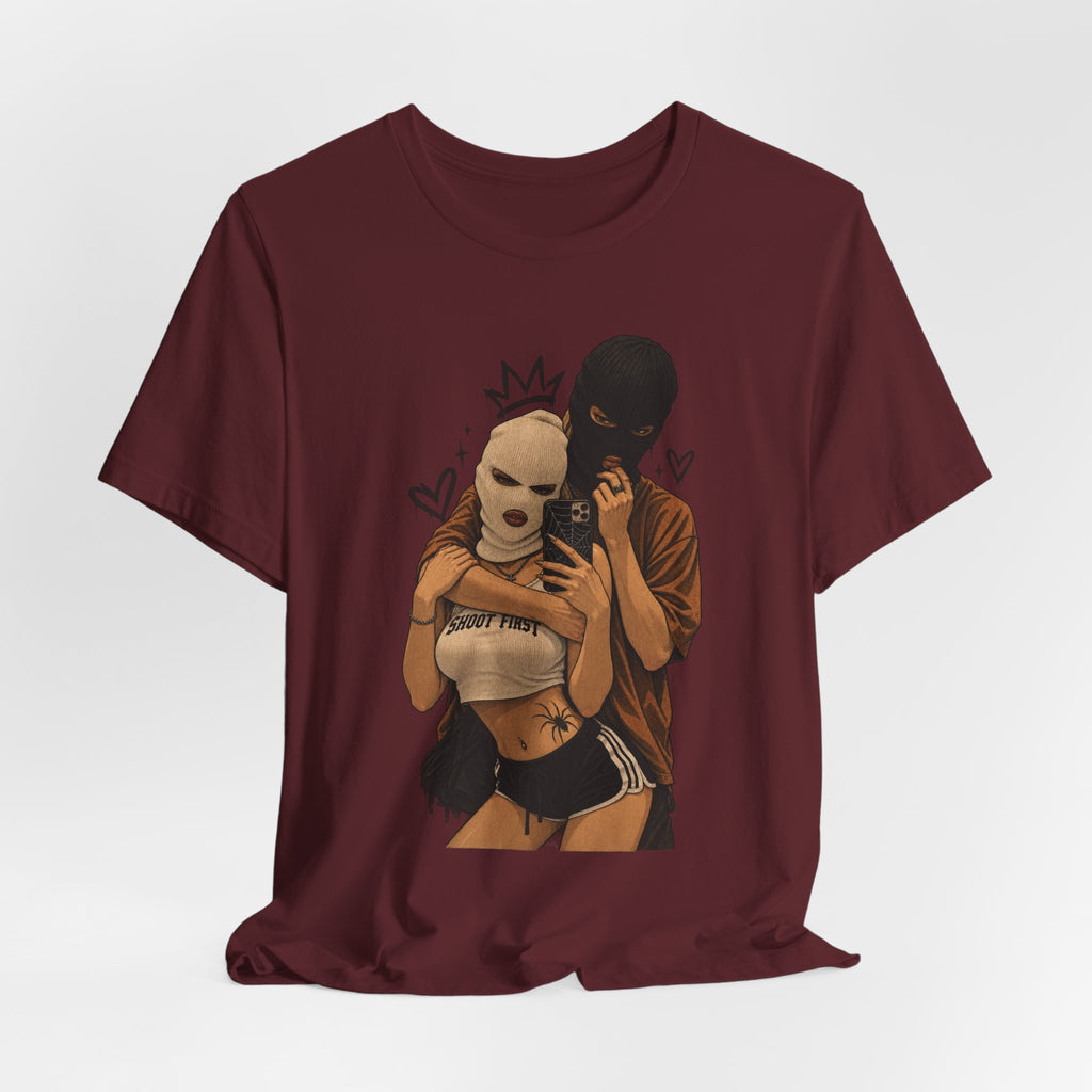 Masked Couple Graphic Tee — 'Trust' Streetwear T-Shirt