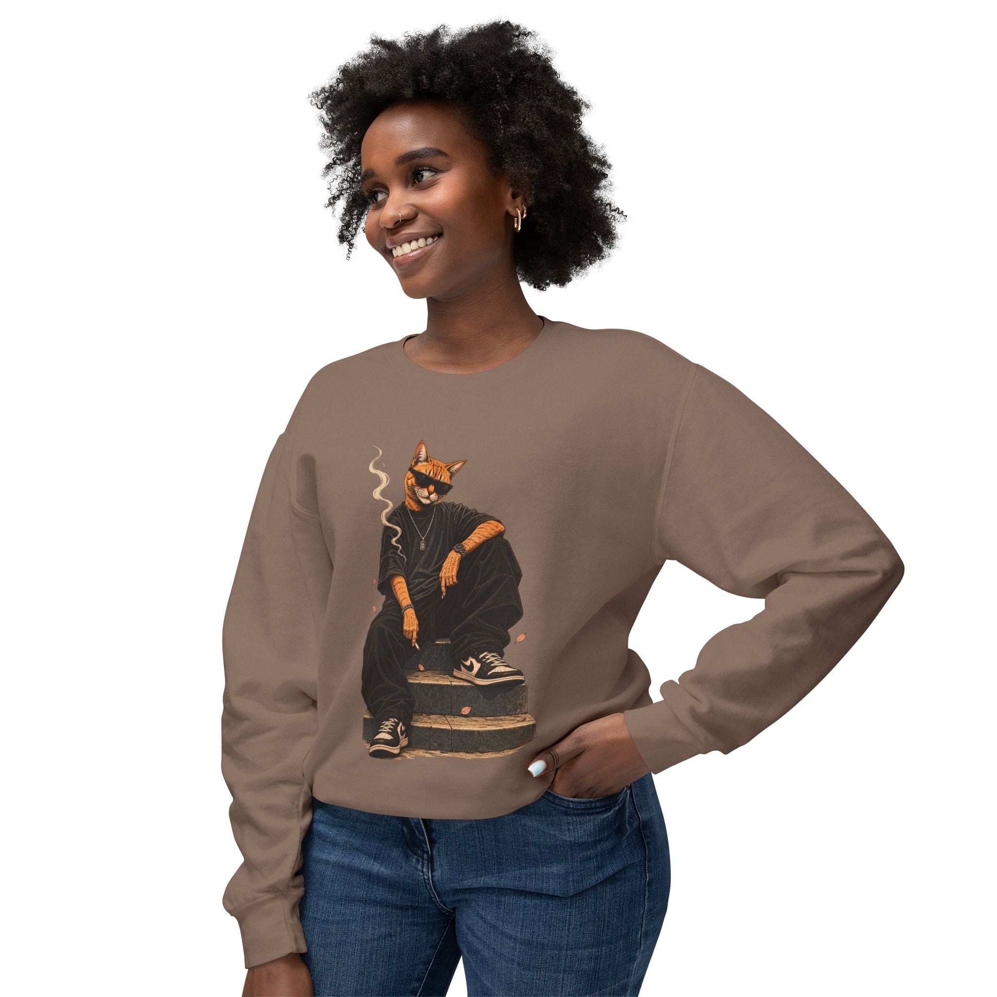 Cool Cat Crewneck Sweatshirt — Streetwear Cat Graphic