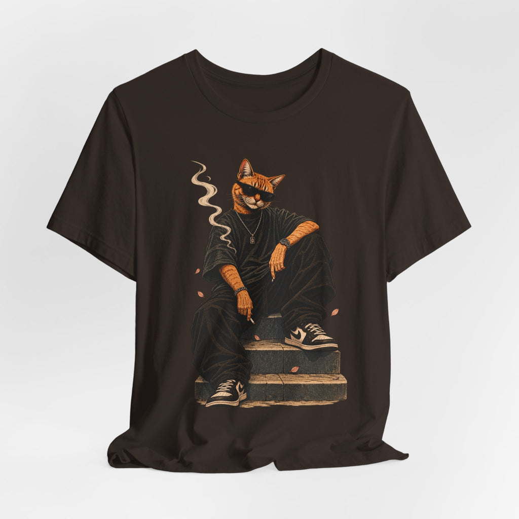 Cat King Streetwear T-Shirt — Cool Cat Sitting with Sunglasses & Smoke