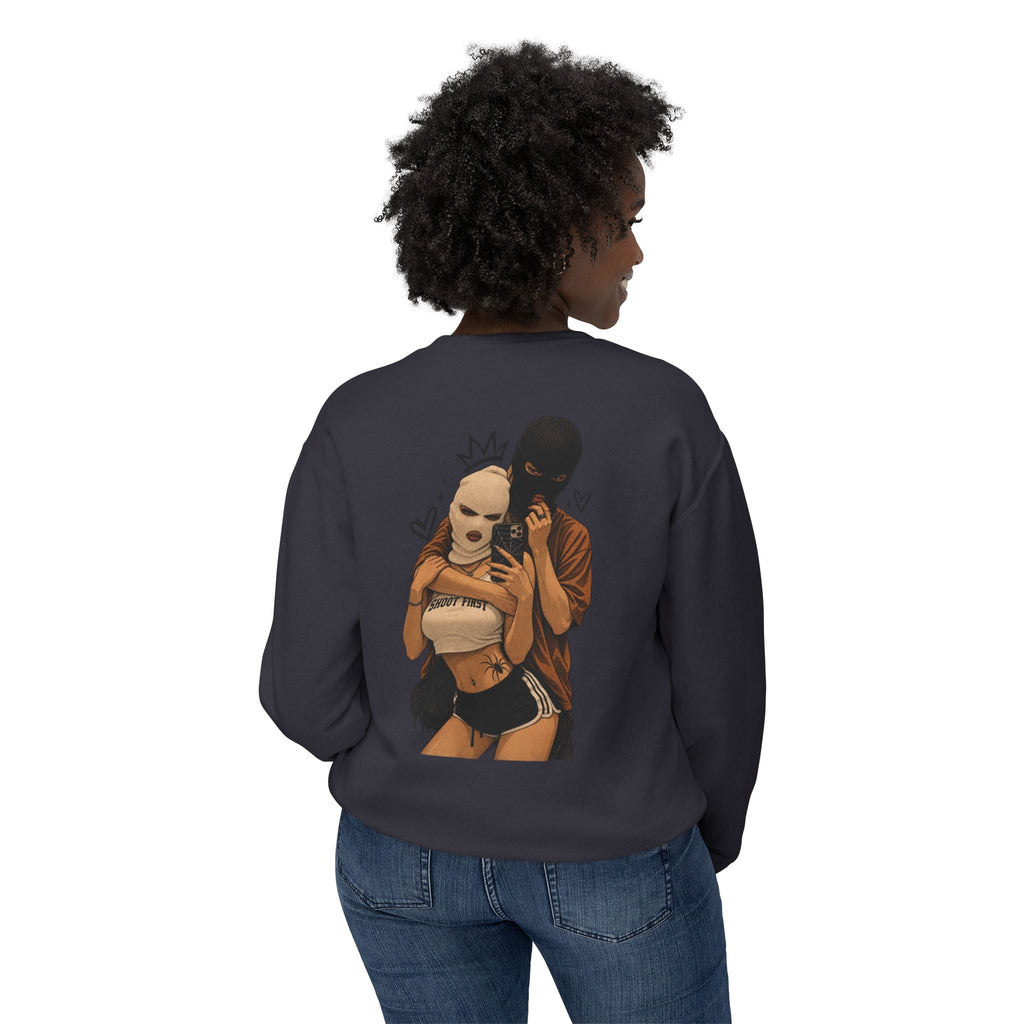 Couple Masked Lovers Crewneck Sweatshirt — Romantic Urban Graphic Pullover