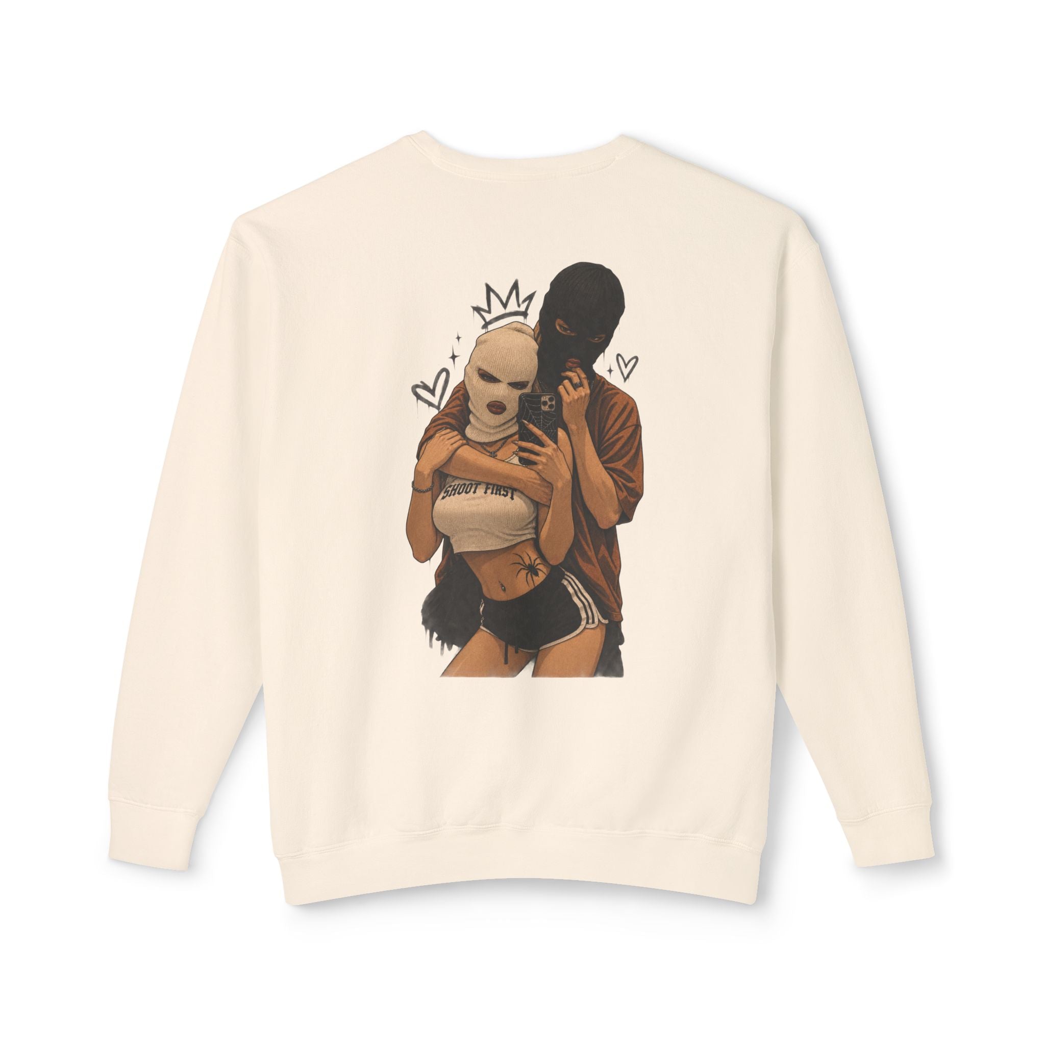 Couple Masked Lovers Crewneck Sweatshirt — Romantic Urban Graphic Pullover