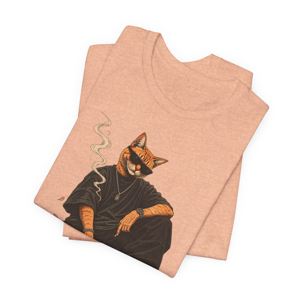 Cat King Streetwear T-Shirt — Cool Cat Sitting with Sunglasses & Smoke