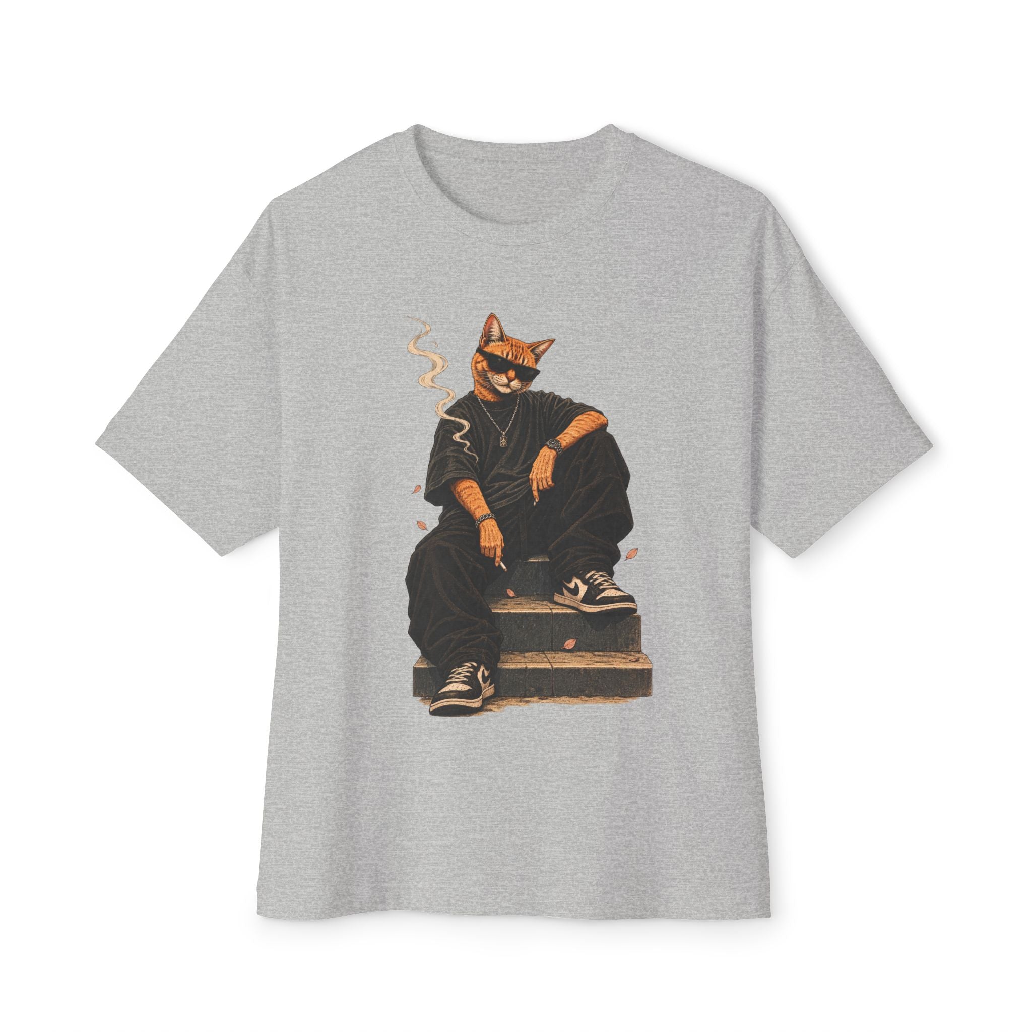 Cat Gangster Tee — Cool Cat Streetwear Oversized Boxy T‑Shirt