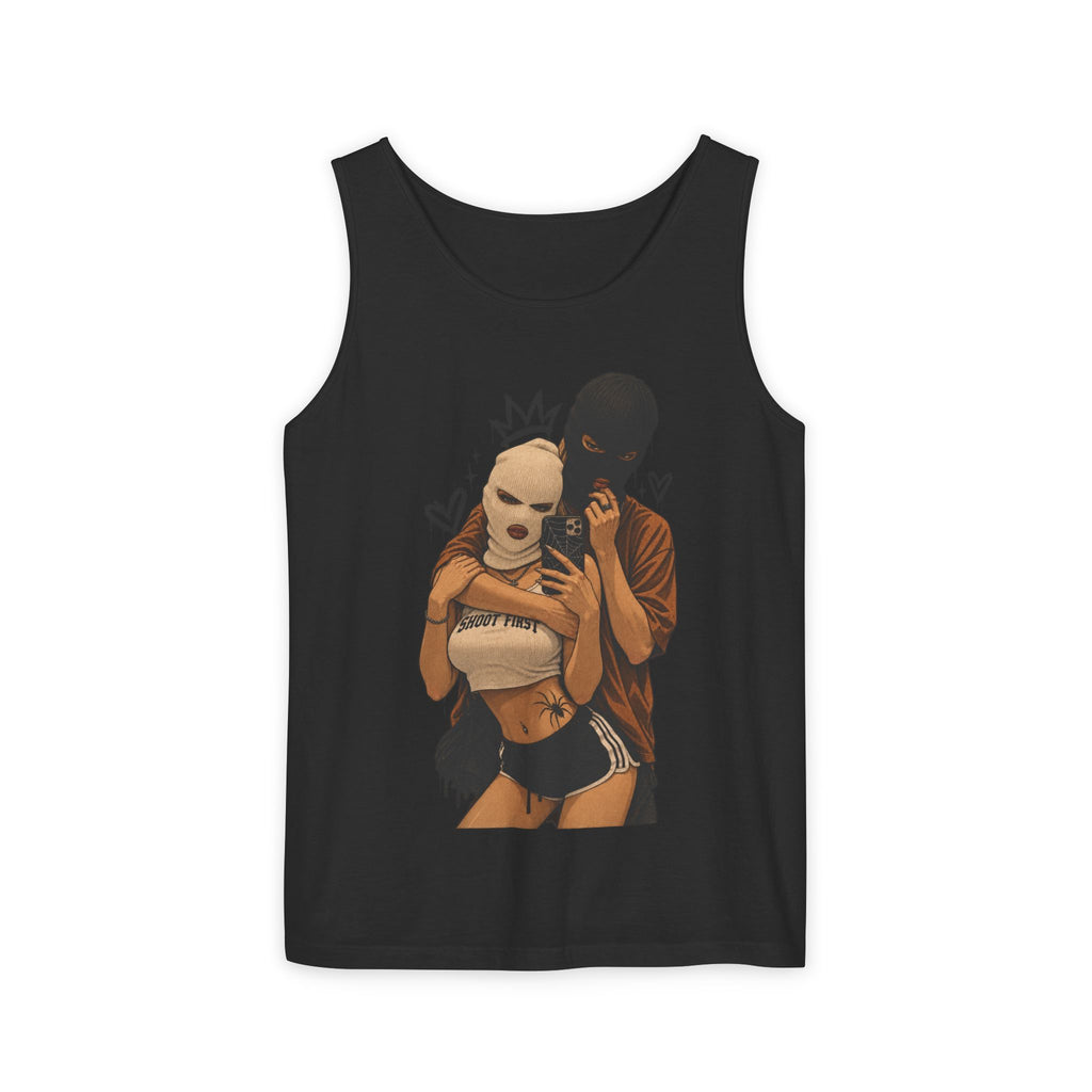 Masked Couple Graphic Tank Top — Edgy Streetwear Summer Tank
