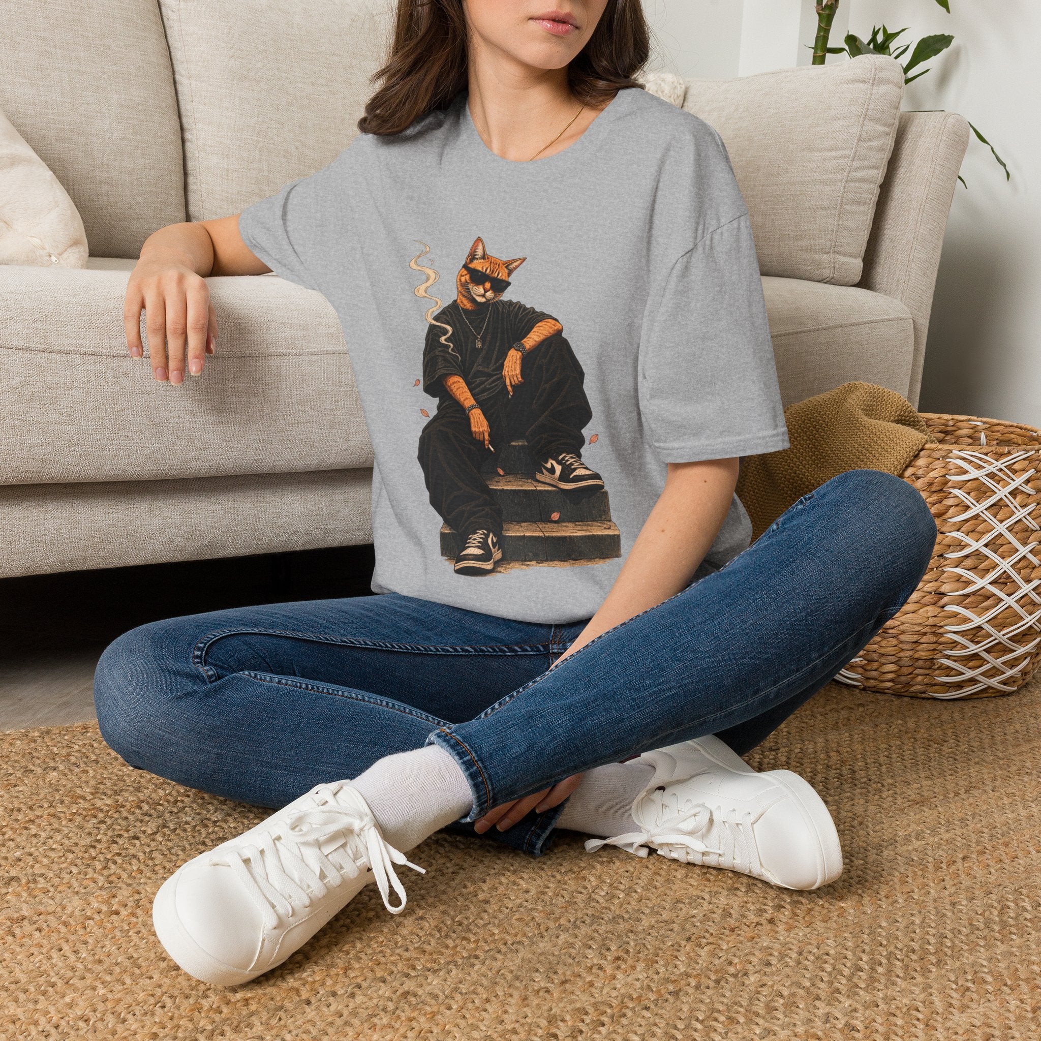 Cool Cat Skateboard T‑Shirt — Smoking Cat Graphic Tee for Skate Lovers