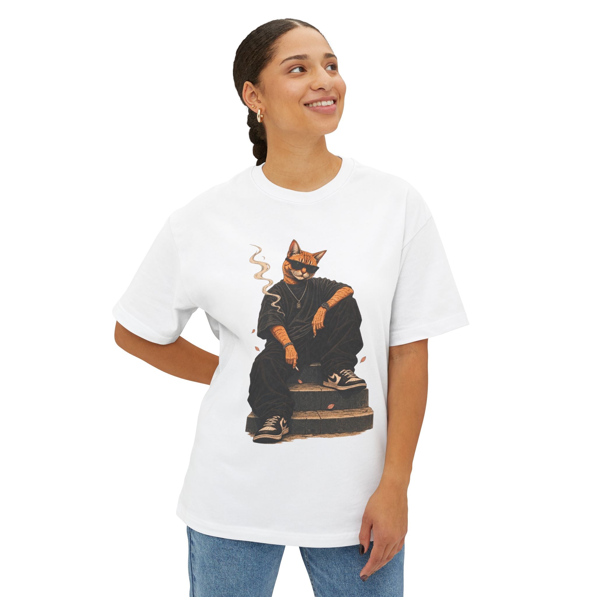 Cat Gangster Tee — Cool Cat Streetwear Oversized Boxy T‑Shirt