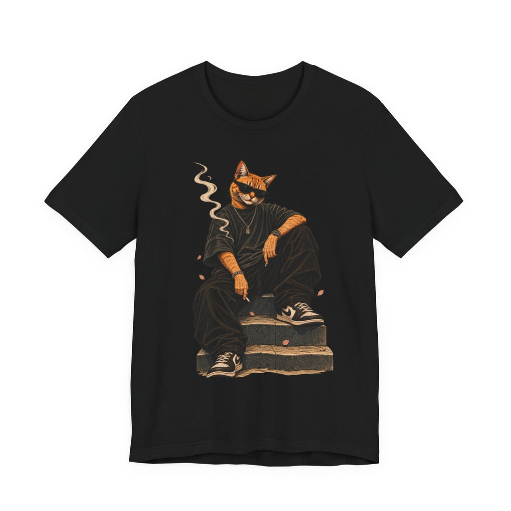 Cat King Streetwear T-Shirt — Cool Cat Sitting with Sunglasses & Smoke