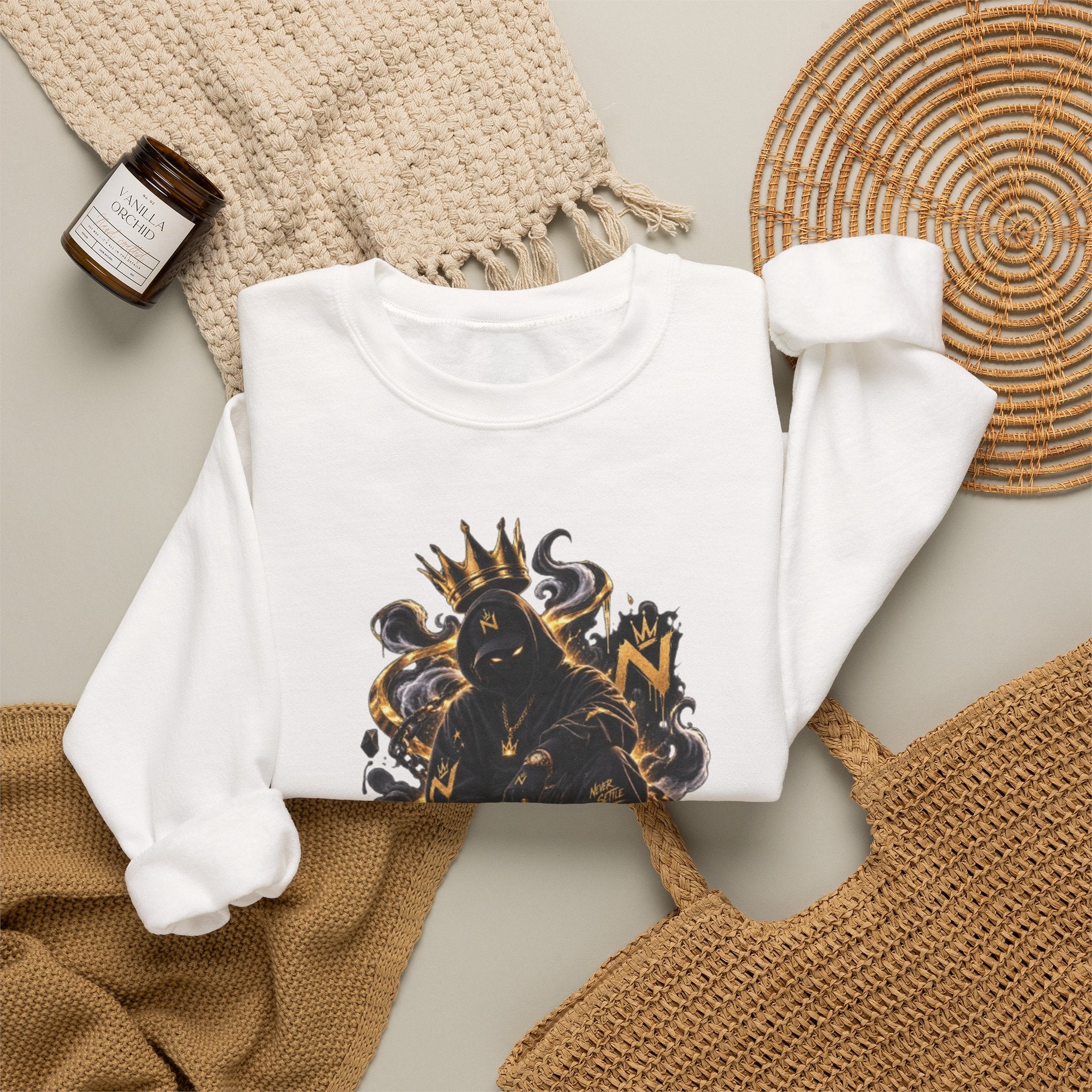 Crewneck Sweatshirt — Majestic Black Panther King Illustration
