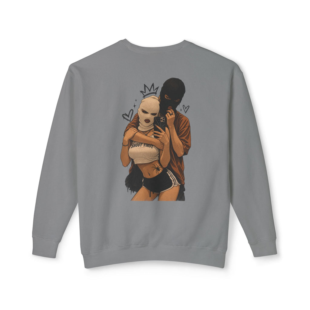 Couple Masked Lovers Crewneck Sweatshirt — Romantic Urban Graphic Pullover