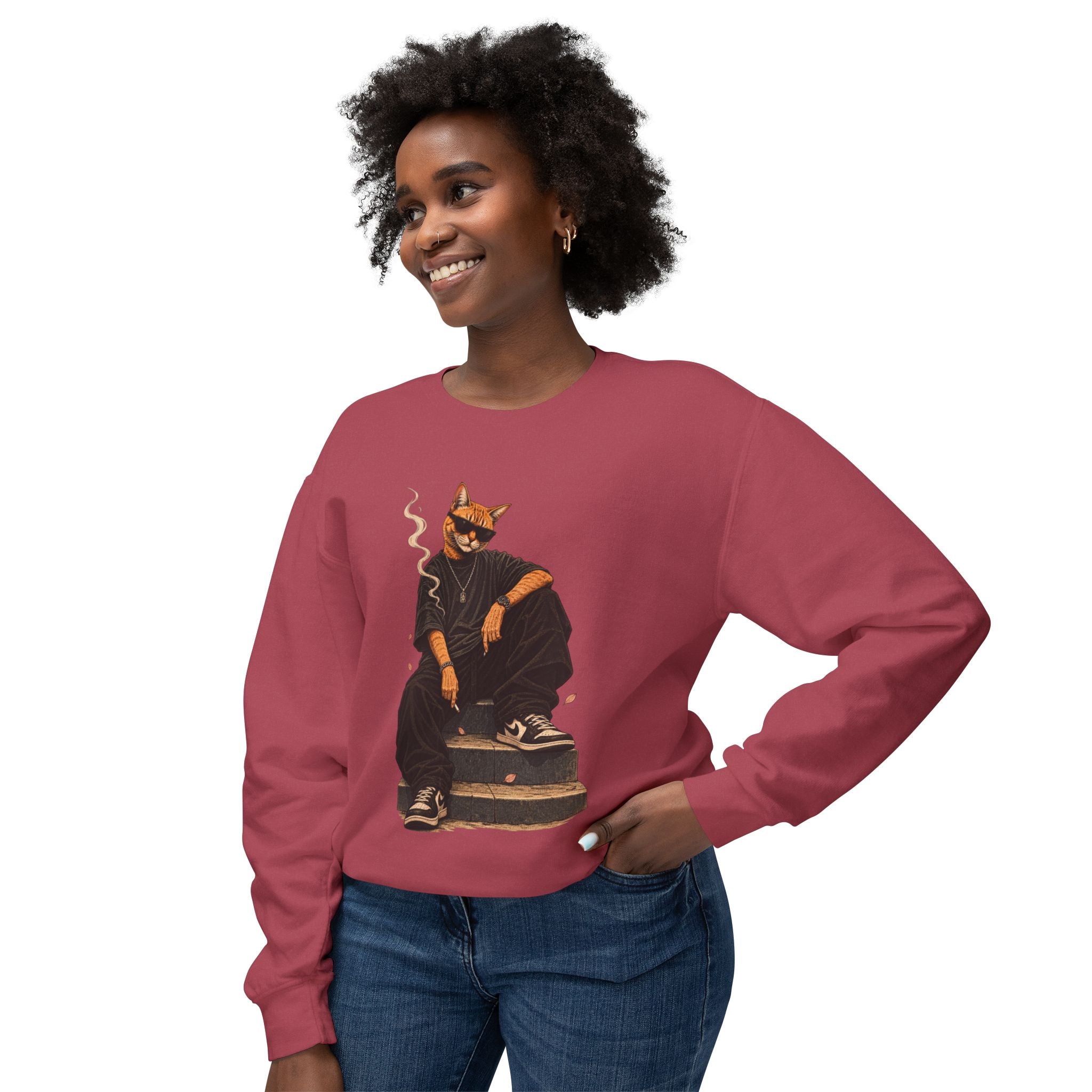 Cool Cat Crewneck Sweatshirt — Streetwear Cat Graphic