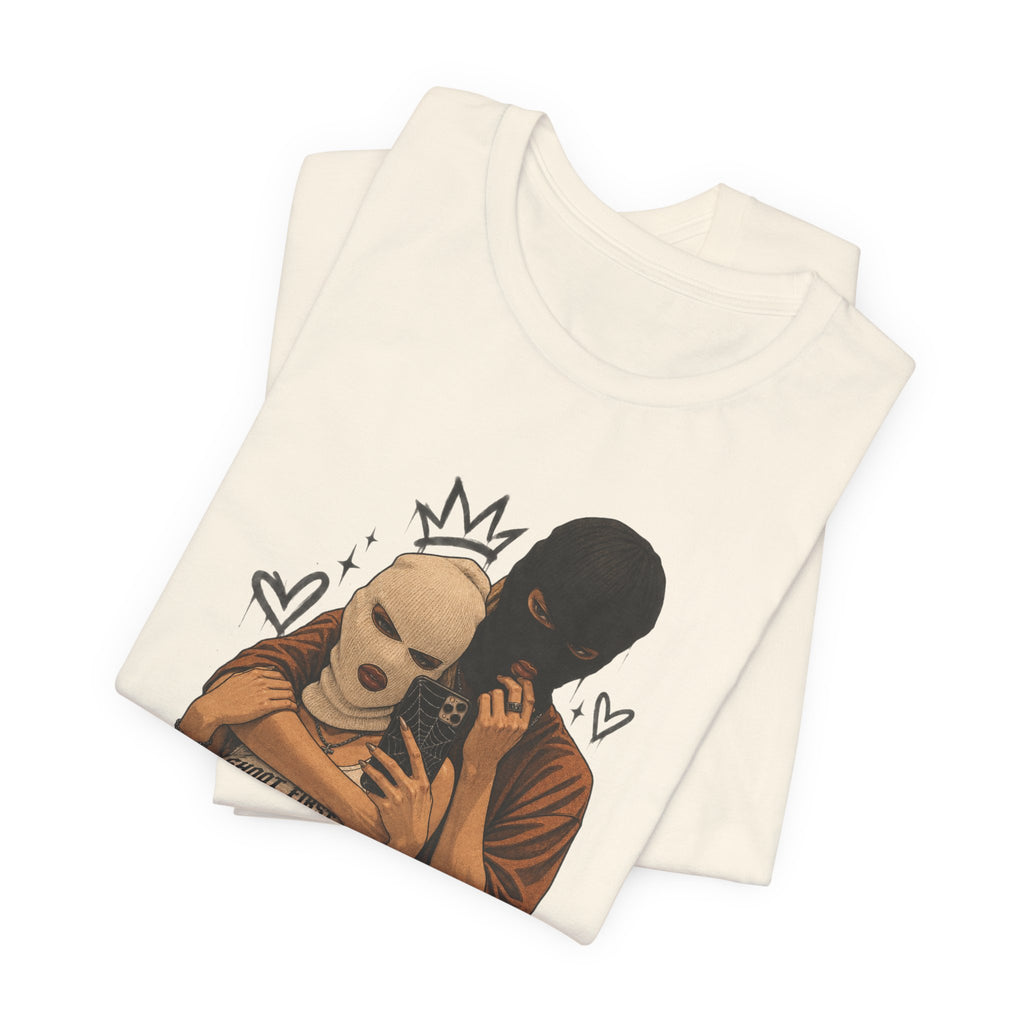 Masked Couple Graphic Tee — 'Trust' Streetwear T-Shirt