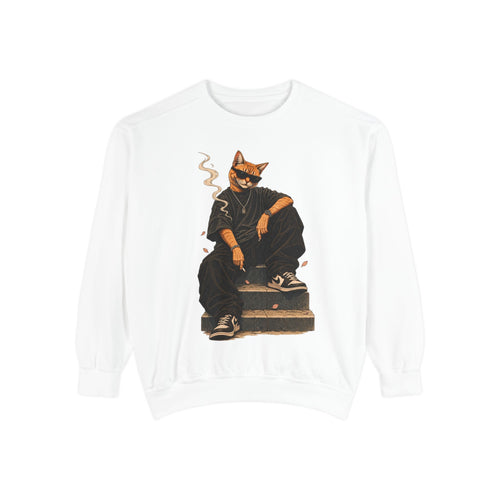 Cat Gangster Sweatshirt — Retro Cool Cat Sitting, Smoky Streetwear Crewneck