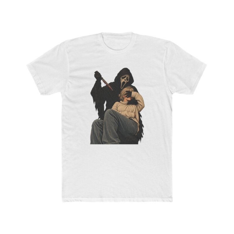 Grim Reaper Comfort Tee – Hoodie-Clad Figure Embrace Graphic T-Shirt