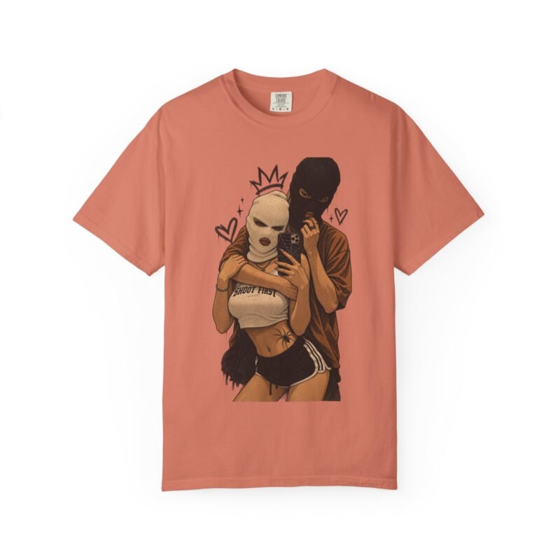Graphic T-Shirt — Masked Couple Illustration (Streetwear, Edgy Romantic Vibe)