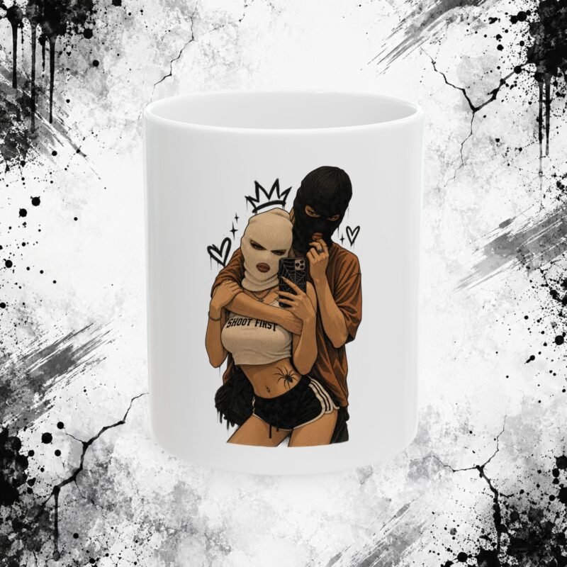 Edgy Couple Masked Selfie Ceramic Mug (11oz, 15oz)